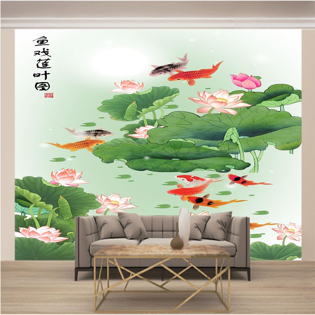 Papier peint panoramique 3D feuille de lotus 250x175 cm intissé pour salon