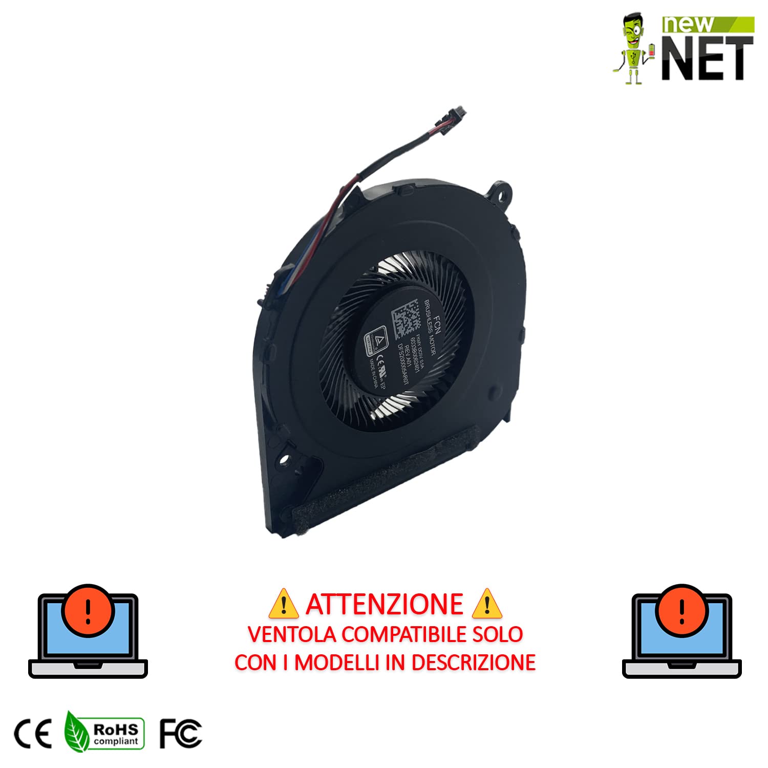 new net - Ventola CPU Fan Compatibile con HP 240 G7 240 G8 240 G9 245 G7 245 G9 245 G8 246 G7 [Slim con Diametro da 50 mm]