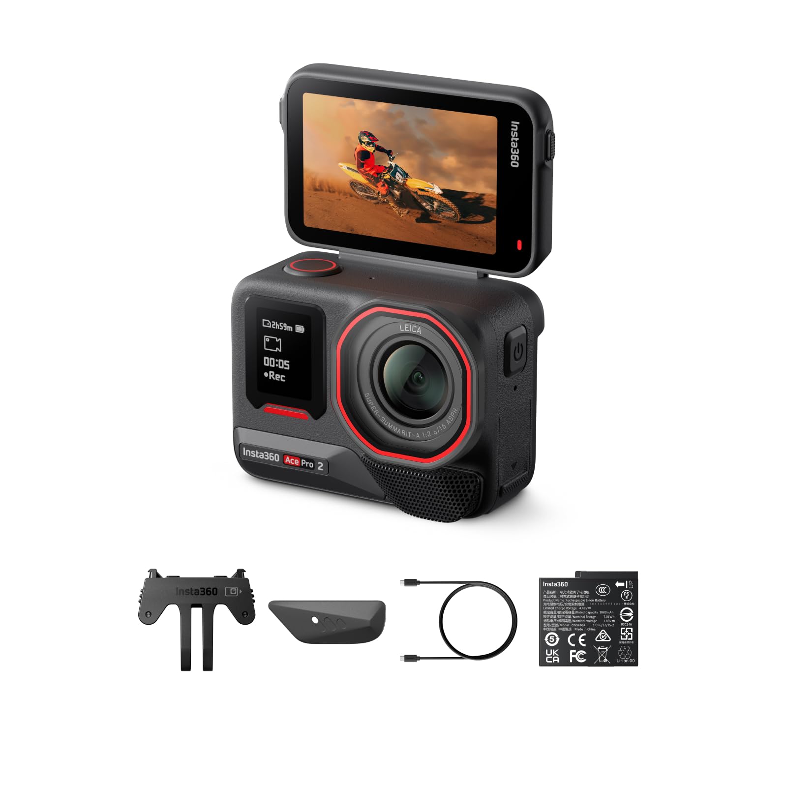 Insta360 Ace Pro 2 Single Battery Bundle - 8K Waterproof Action Camera Co-Engineered with Leica, 1/1.3" Sensor, Dual AI Chip, Leading Low Light,