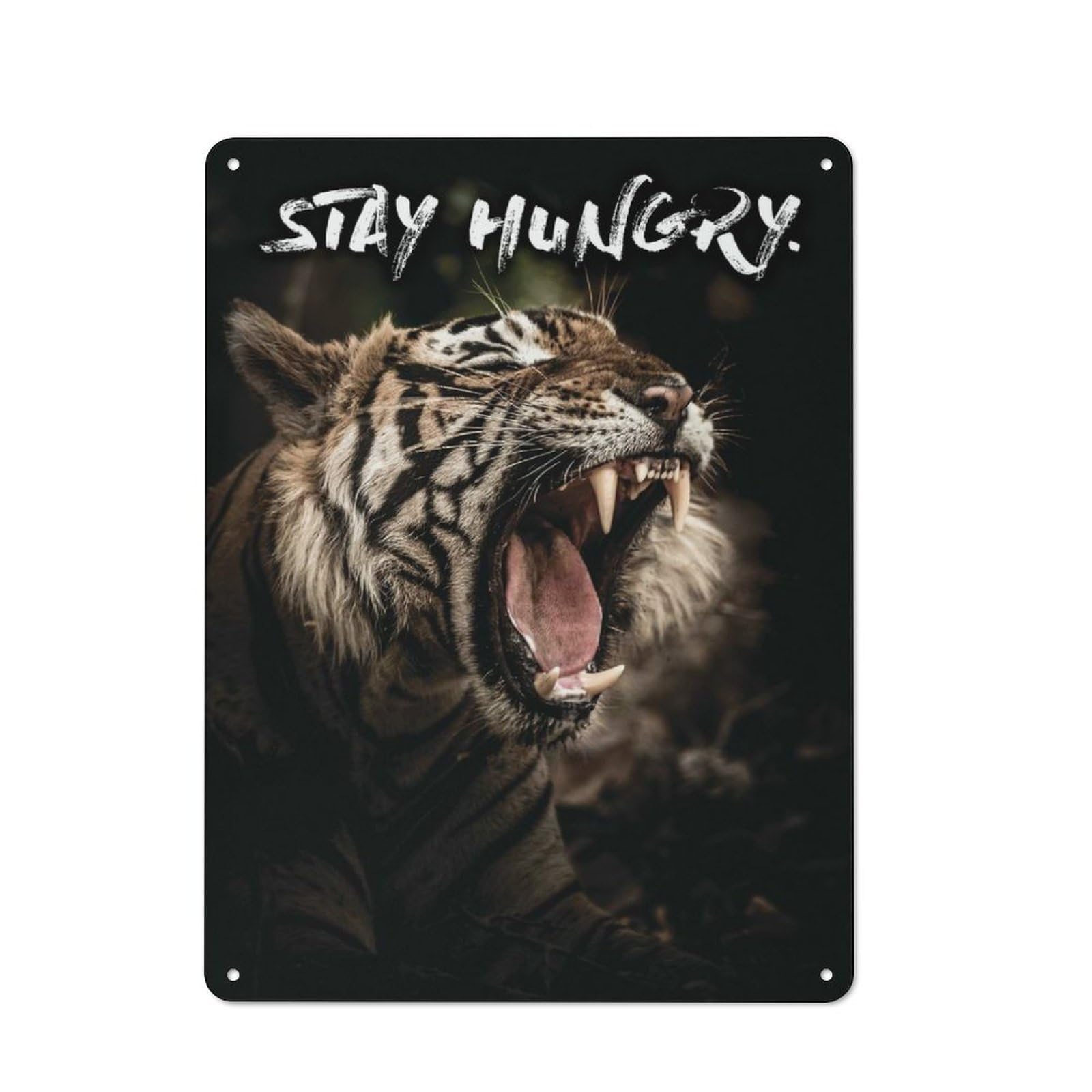 Junmoney Style-4 Retro Metal Wall Sign 40X30cm Featuring Stay Hungry Tiger For Pub Or Café, For Garage, Workshop And Man Cave Decoration