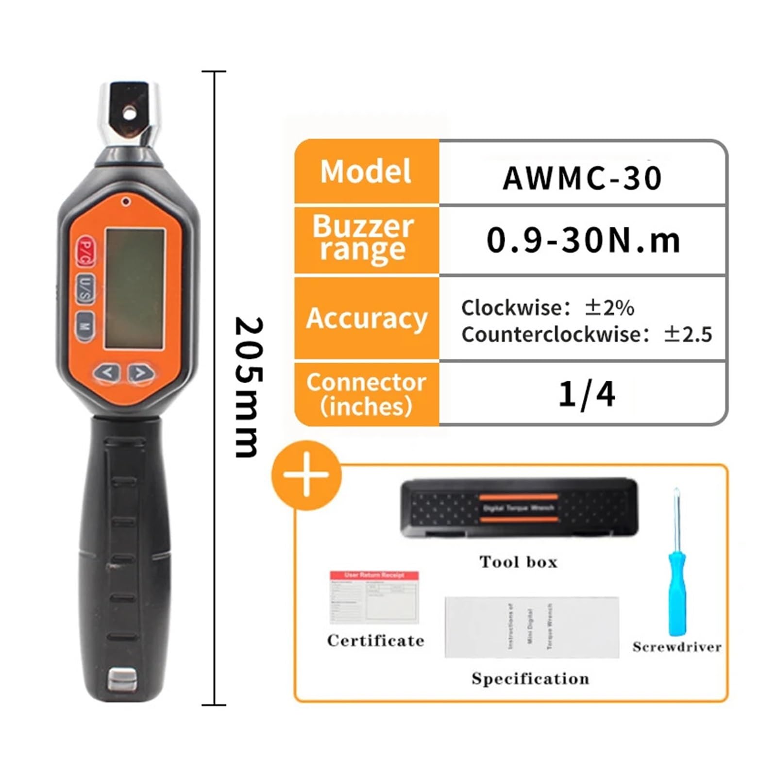 Zestaw śrubokrętów Torx Klucz dynamometryczny z końcówką wtykową o dokładności 2%(AWMC 30)
