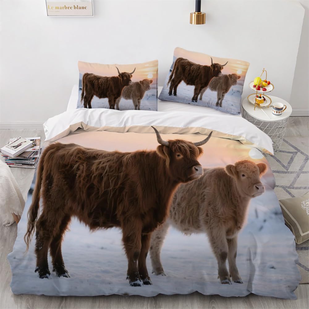 Parure de Lit Vache 220x240 Housse de Couette Adulte 2 Personnes Animaux 3D L143