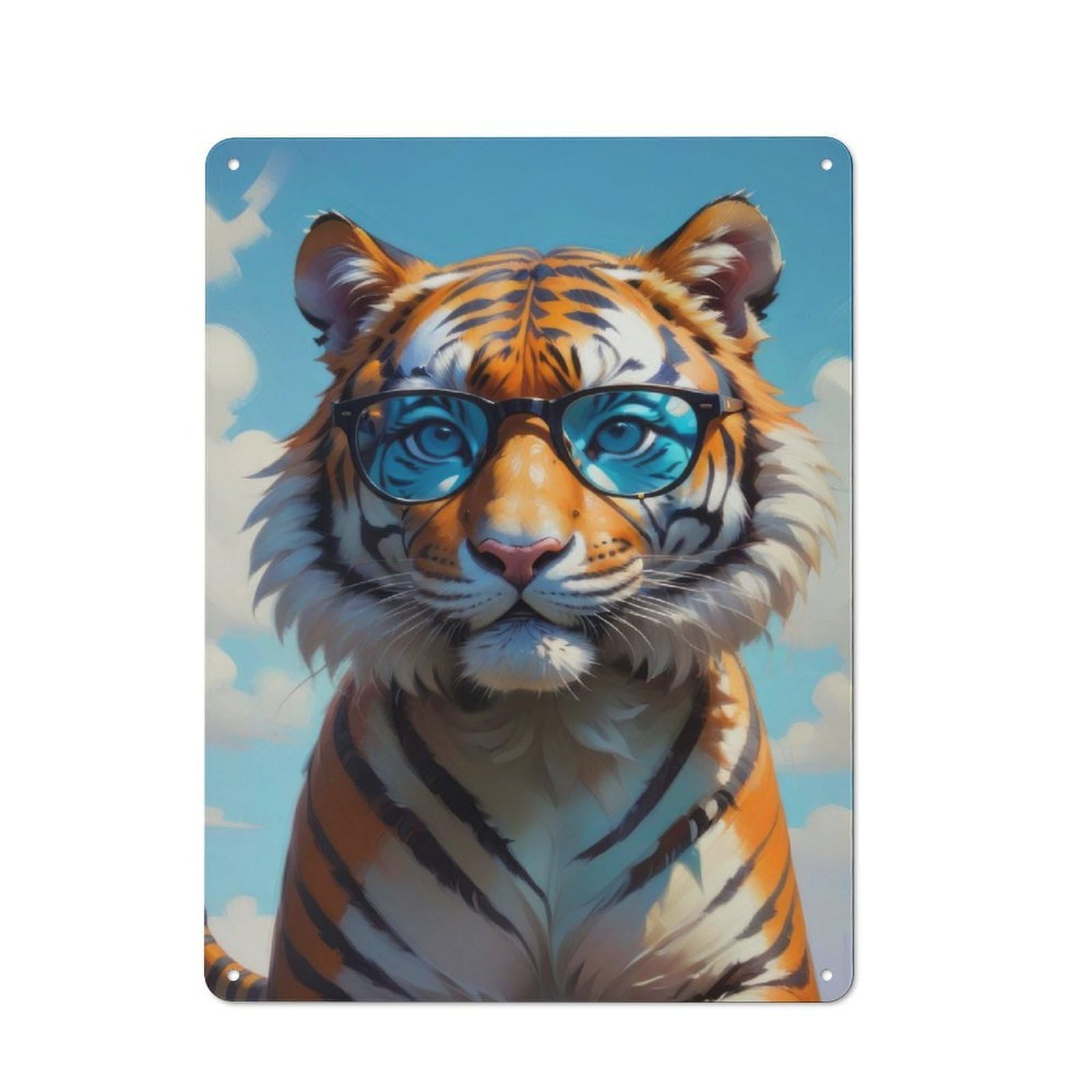 Cute Tiger in Sunglasses Modern Vintage Metal Wall Decor 40x30cm, Office Metal Sign for Office, Study, Studio Or Hallway