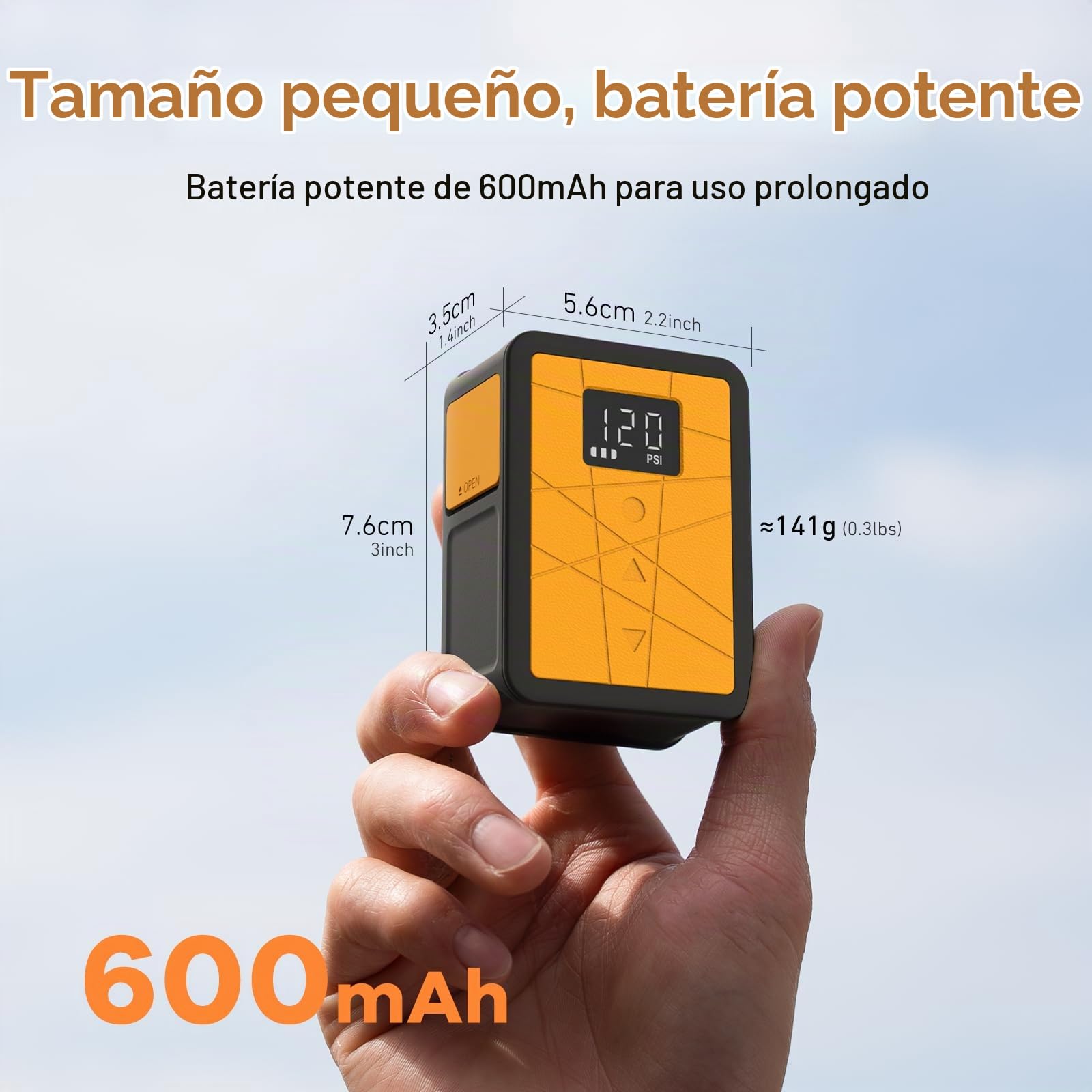 AIRBANK Minibomba Impermeable para Bicicleta con manómetro,600 mAh,Pocket 3