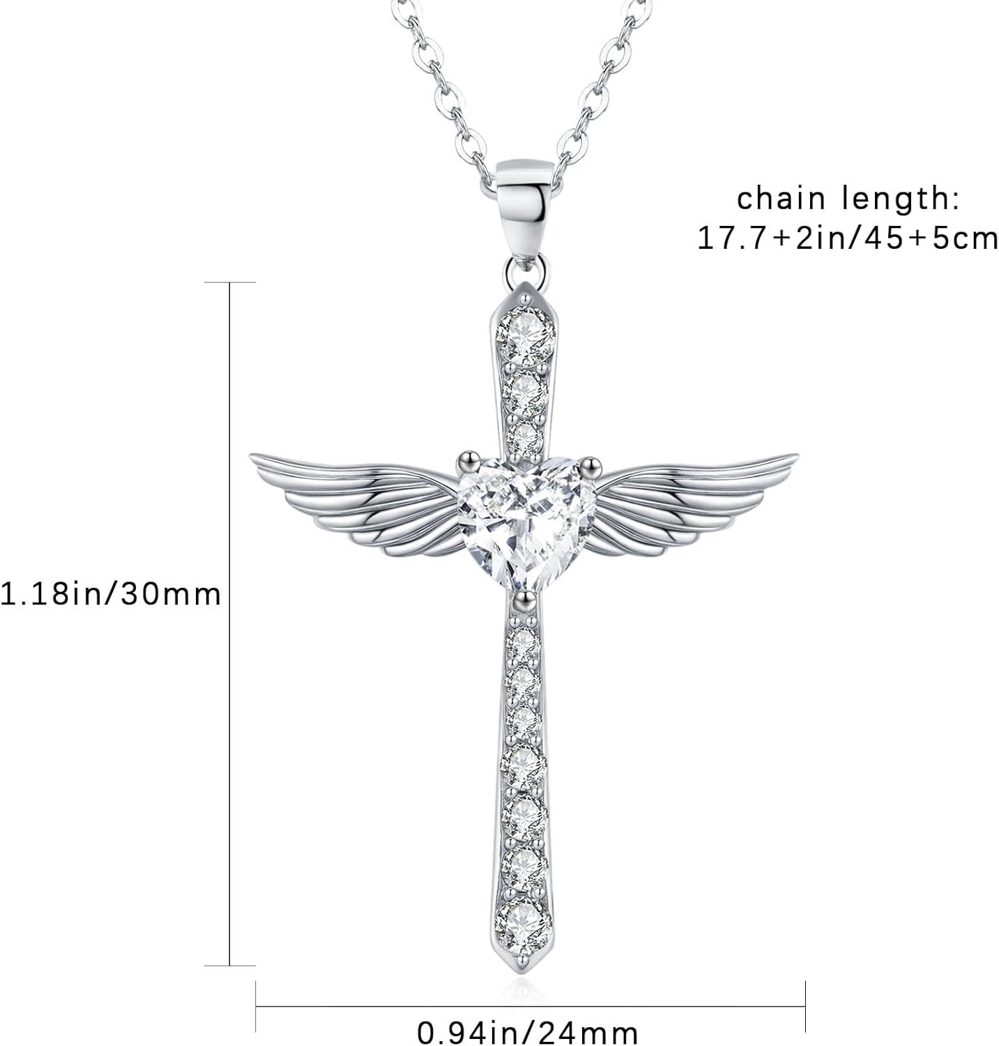 925 Sterling Silver Cross Necklace for Women, 18K Gold Plated or Silver Cross Pendant with 5A Heart Cubic Zirconia, Angel Wings Crucifix Faith Jewelry for Wife Mom - Image 6