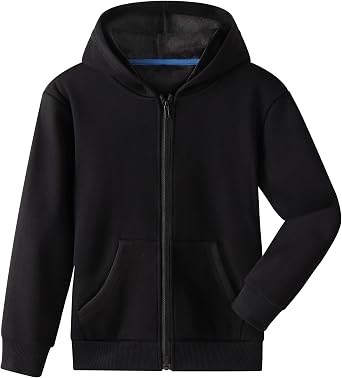 Boys Luxury Plush Fleece Lined Zip Up Hoodies, Unisex Kids Cozy Lining Sweatshirts, Soft & Warm Jacket for Girls