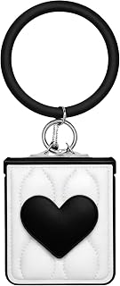 casafyne for Samsung Galaxy Z Flip 7 Case, Slim PU Leather Shockproof Cover with Round Phone Charm – Black Heart Design for Samsung Z Flip7