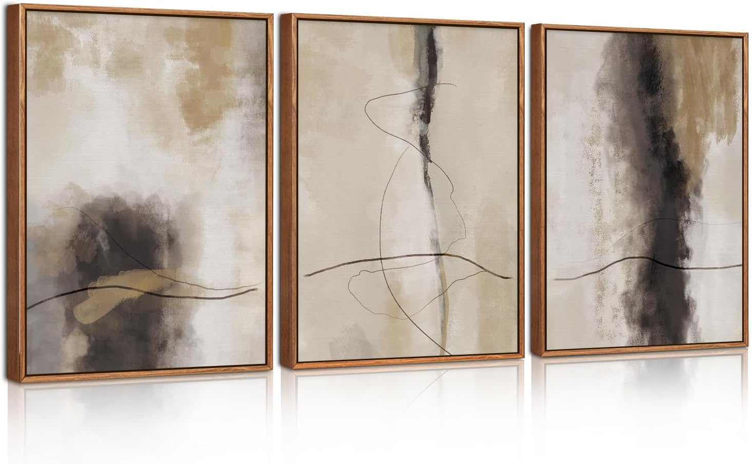 HPNIUB Große moderne abstrakte Leinwand, gerahmt Abstrakte Bilder Leinwand Bild Beige Skandinavische minimalistische Wanddekoration für Wohnzimmer, Schlafzimmer, Esszimmer, Büro Wandbilder Wohnzimmer