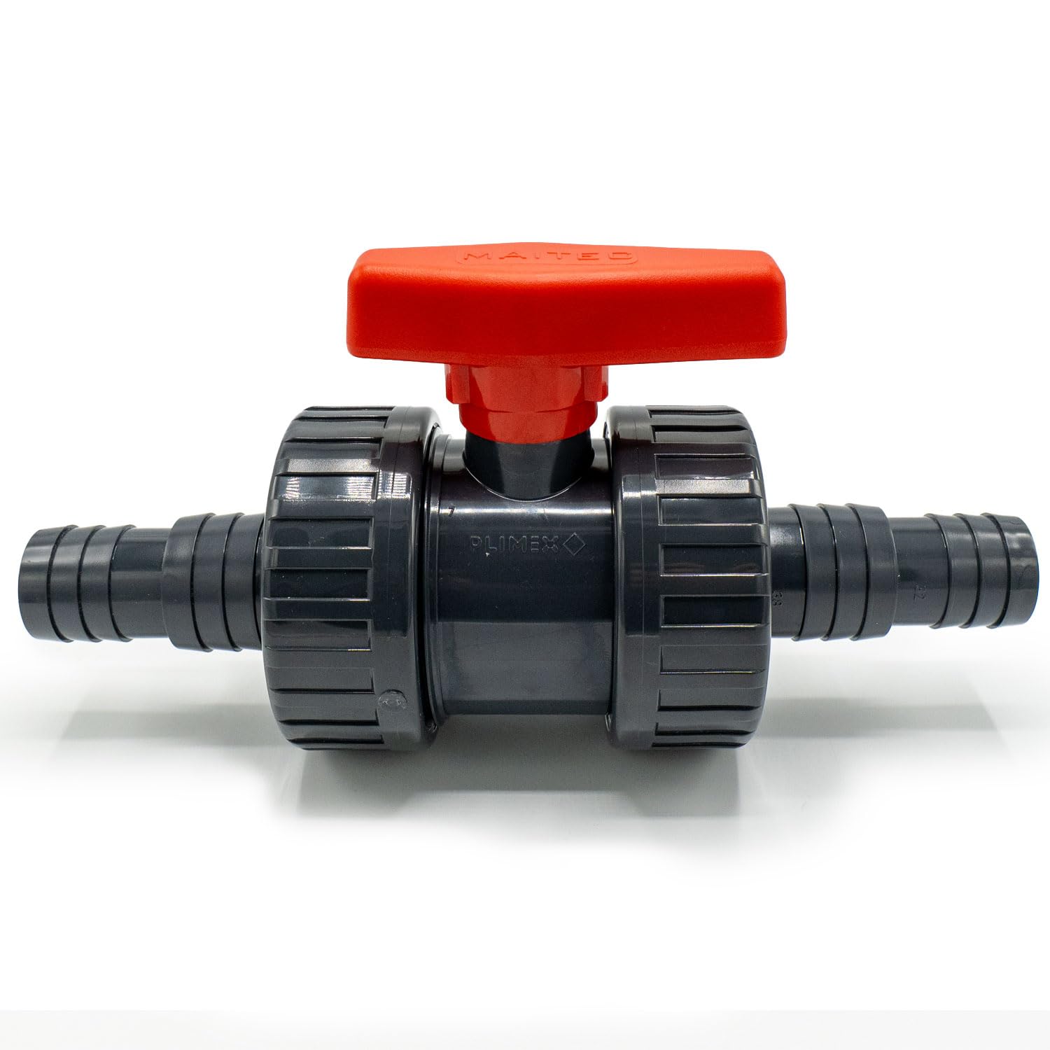 PVC ball valve with hose nozzles, 32-38 mm, shut-off valve, 2-way valve, shut-off valve for pressure flow regulation with hose connector, ball slider for pool and pond construction, bm366