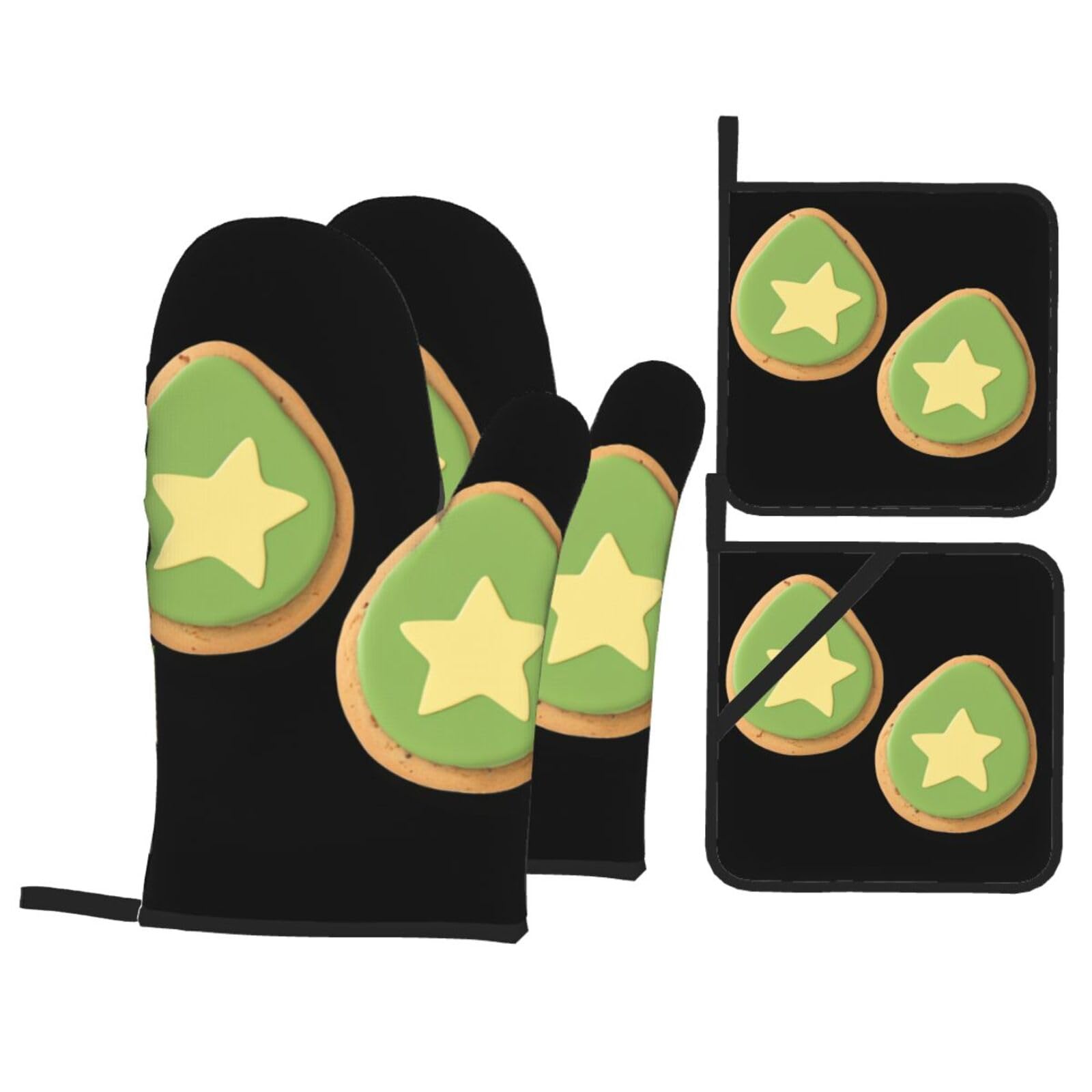 YYHWHJDE Star Avocado Cookies Printed Kitchen Baking Set of 4 Thick Insulated Oven Mitt & Pot Holders, Anti-Scalding for Microwave, Oven, Outdoor BBQ