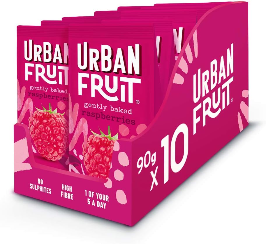 URBAN FRUIT Raspberry | Sharing Pack | Gently Baked Fruit | Healthy | Vegan | 10 x 90g