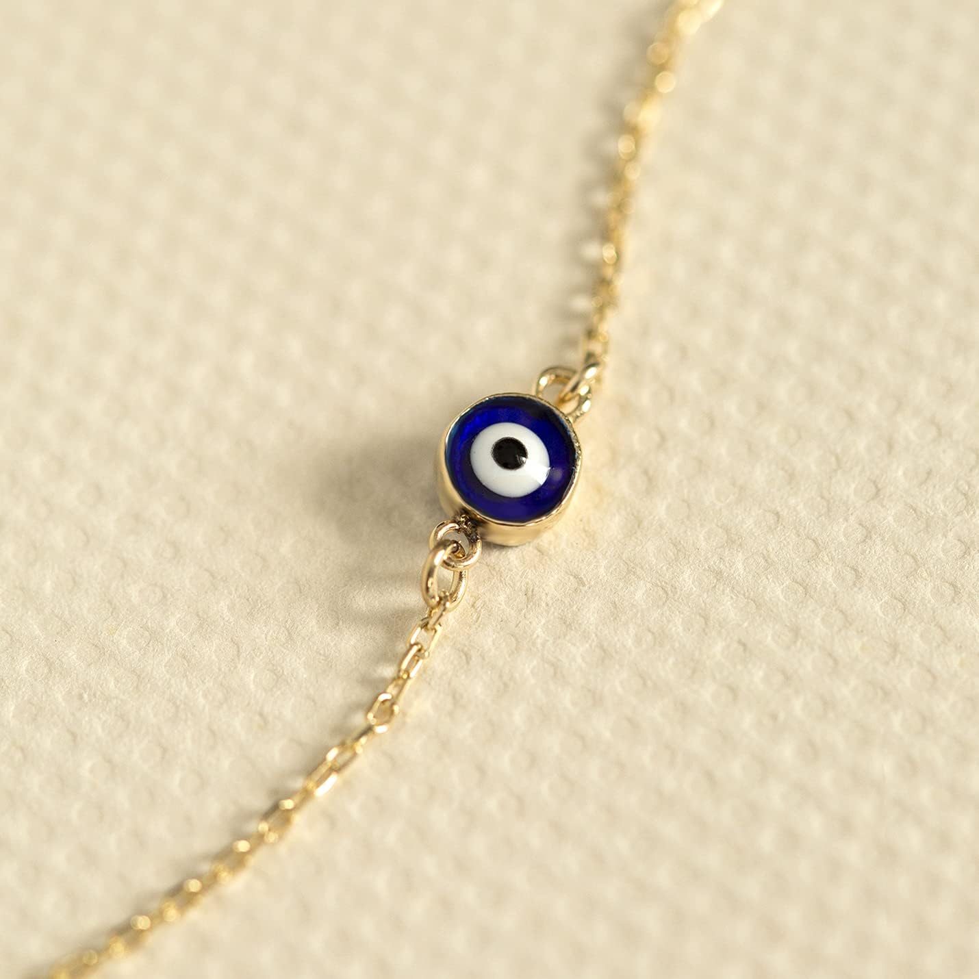 Gelin 14K Solid Gold Blue Evil Eye Bracelet for Women - Dainty Minimalist Enamel Nazar Charm Bracelet Gift
