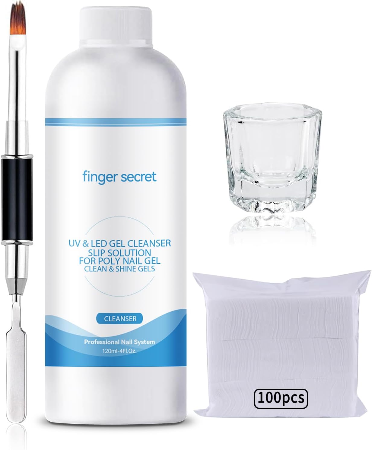 Slip Solution 4Fl.Oz Slip Solution Nail Extension Gel Liquid Slip Solution for Poly Gel Nails with Brush Spatula Glass Cup Nail Cleaning pads Gel Cleanser for Nails