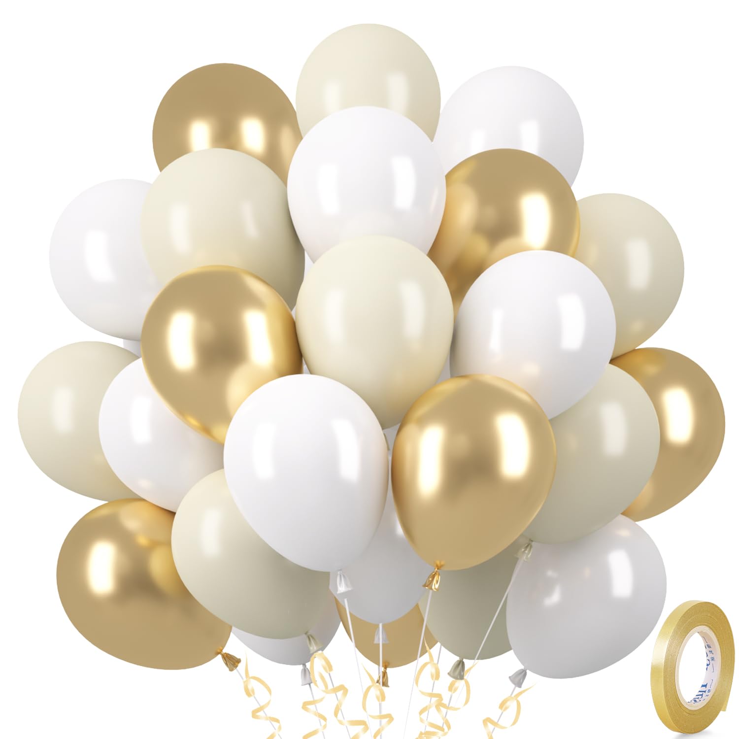 Luftballons Sandweiß Gold, 30 Stück Matt Weiß Metallic Gold Luftballon Set, Perlweiß Beige Helium Ballons für Jubiläum Geburtstag Boho Hochzeit Babyparty Graduierung Verlobungs JGA Brautparty