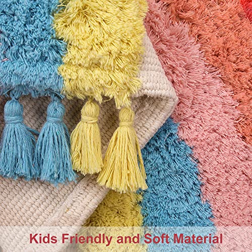 Rainbow Rug For Bathroom,15.7" X 31.5" Colorful Kids Rug With Tassels For Girls Bedroom,Cute Tufted Bath Mat For Tub,100% Cotton Semi-Circle Throw Carpet For Kitchen Dorm #TOP5
