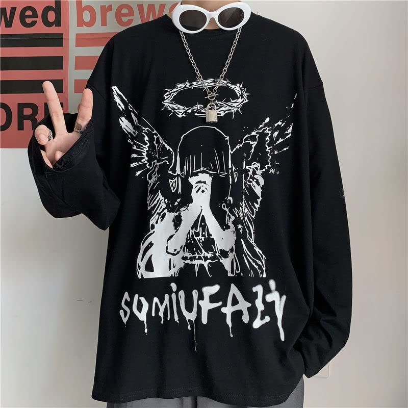 Y2K Goth Women Men Angel Anime Alt Emo Sweatshirt Fall Korean Harajuku Punk Vintage Kpop Grunge Pullover Streetwear2