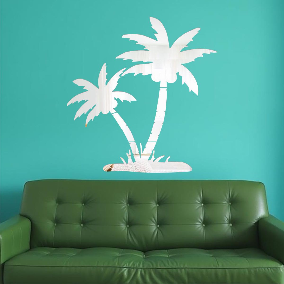 Rawpockets Palm Tree Silver Mirror Sticker for Wall, 2mm Premium 3D Sticker, Acrylic Mirror Wall Decor Sticker, Wall Mirror Stickers, Wall Stickers for Hall Room, Bed Room, Kitchen