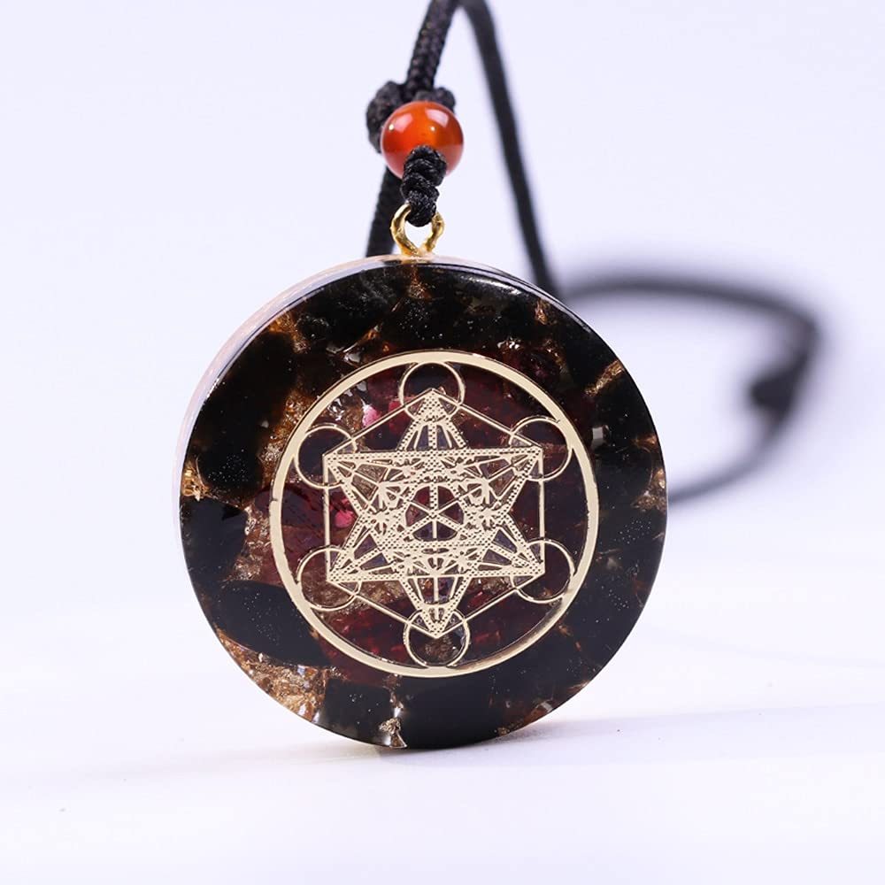 DYFUHO Orgone Metatron Cube Merkaba Anhänger Halskette, Om Crystals Stones Orgonit Anhänger, Orgonit Chakra Halskette zum EMK Schutz (schwarz, kettenvereinbar)
