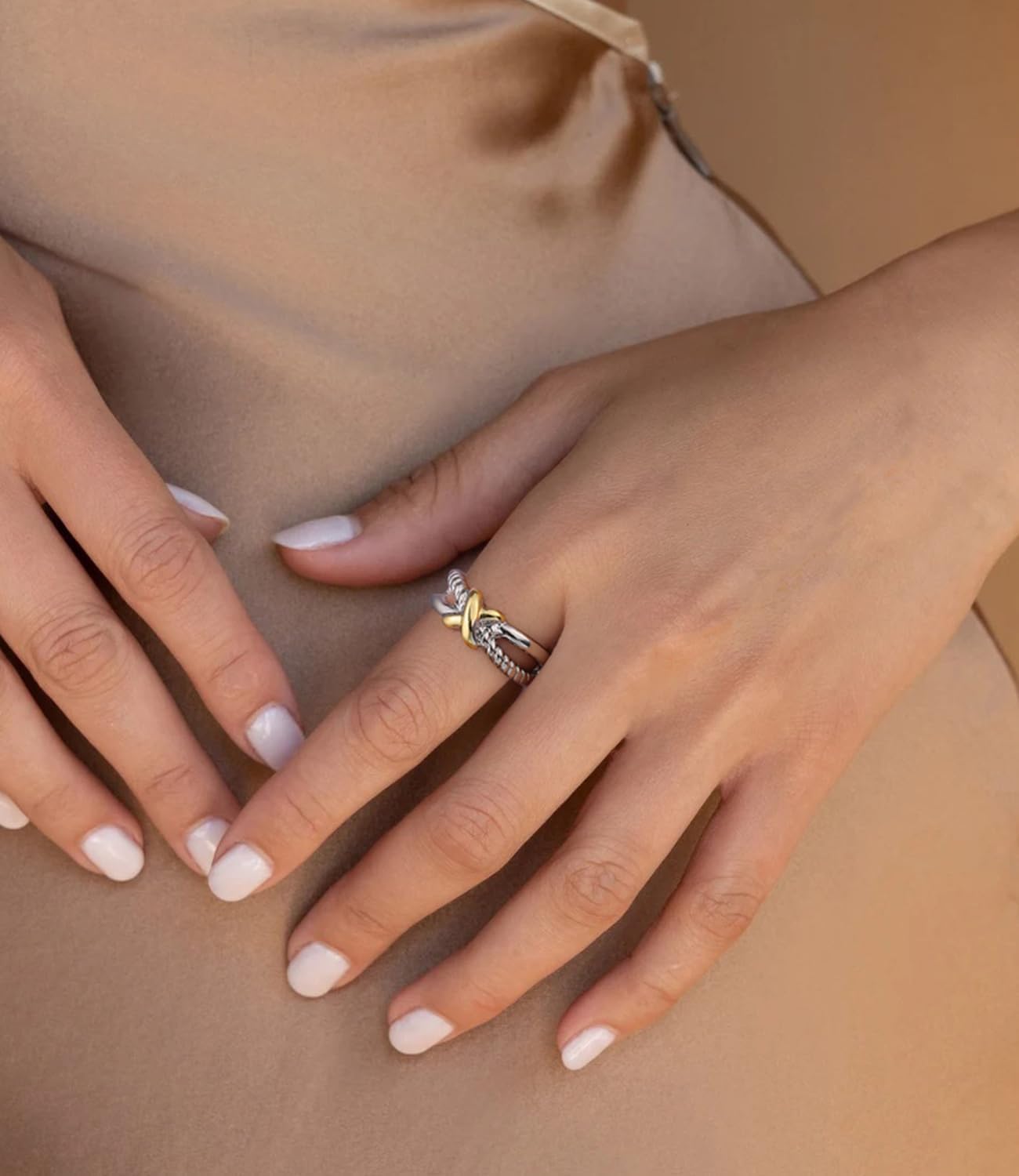 Two Tone Rings for Women Cross Twisted Ring Cable Wire Fashion Statement Rings Jewelry Gift - Image 4