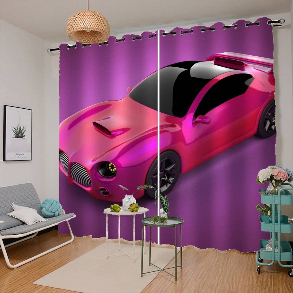 Zasłona zaciemniająca do samochodu sportowego zasłony z oczkami poliester 3D sypialnia izolująca termicznie zimno, moda różowa zasłona do pokoju dziecięcego (150 x 166 cm)
