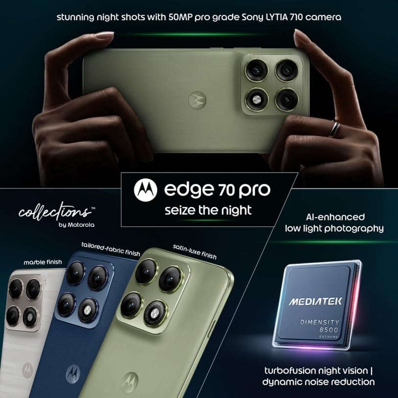 Image of Motorola Edge 70 pro 5G (Satin-Luxe Pantone Tea Green, 8GB RAM, 256GB Storage) | 6.8-inch 144Hz Super AMOLED Display | Dimensity 8500 Extreme |50MP | 6500mAh, 90W Charger
