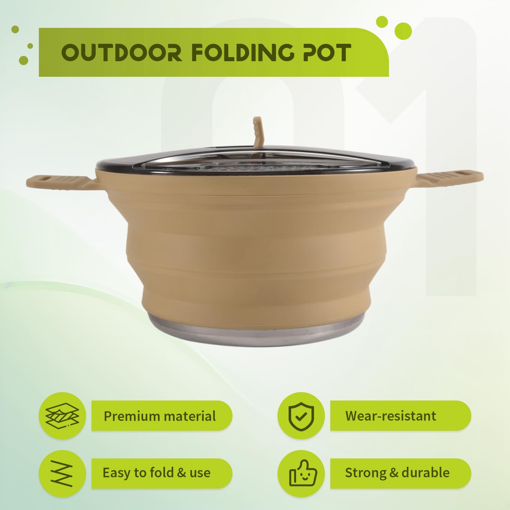 Pentola Pieghevole per Esterni Pentola per Escursionismo nel Silicone Pentola per Picnic Portatile Fornello da nel Acciaio Inossidabile,Cachi