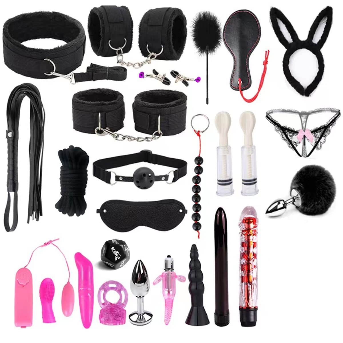 Kits de Bondage SM Sex Restraints Erotique 27 Pièces Fetish Cuir Sex Toys SM Crazy Game avec Menottes et Plug Anal Grossier Parfait Sex Toys Érotiques pour Couples