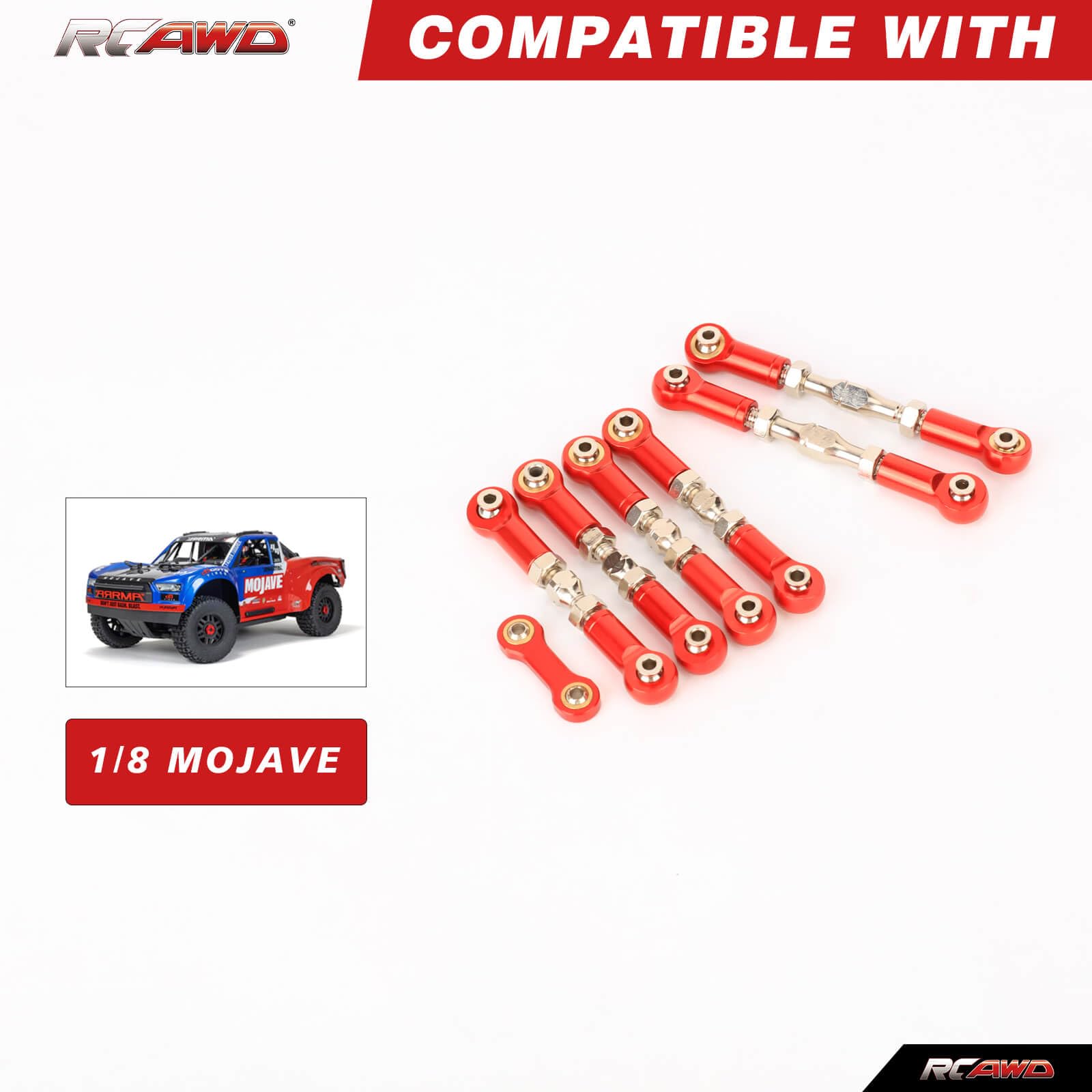 RCAWD 7Pcs Steel Camber Links Adjustable Turnbuckles for Arrma 1/8 Mojave 4S BLX Linkage with Rod Ends Series Upgrades Part