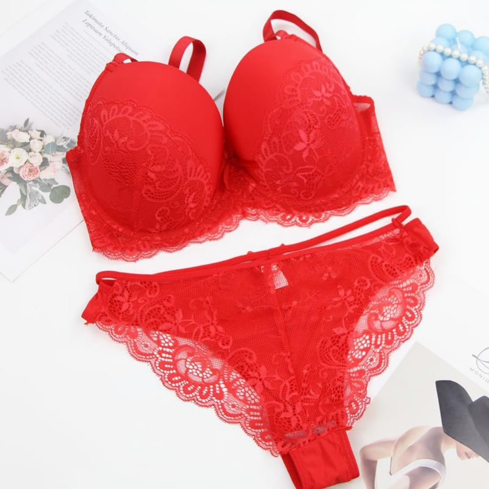 Plus Size Women's Breathable Lace Bra and Panty Set Underwire Bra - Image 2
