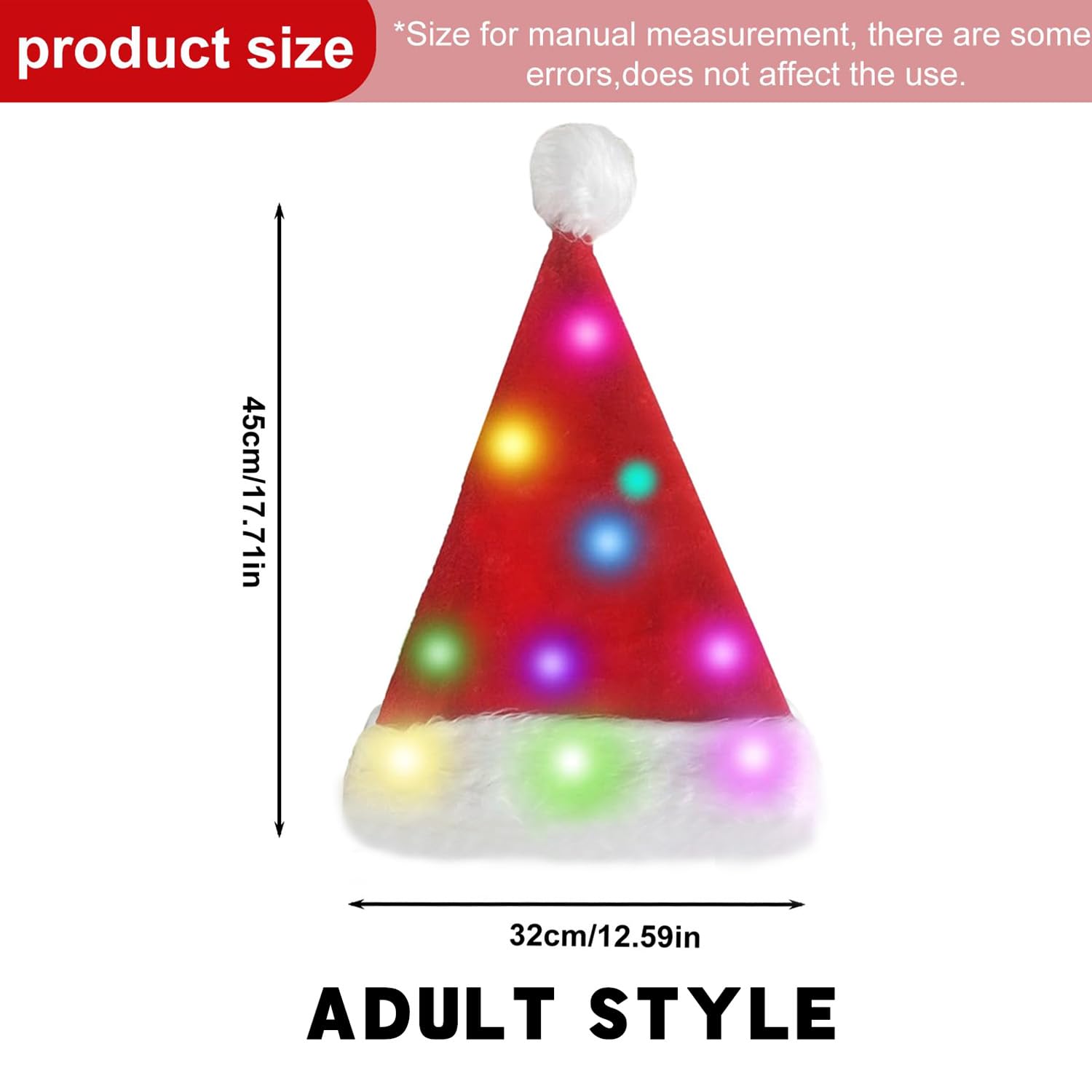Weihnachtsmützen für Erwachsene – LED-Plüsch-Weihnachtsmannmütze mit klassischem Fellbesatz, beleuchtete Weihnachtsmannmütze für Neujahr, Weihnachtsfeiertag, Party und festliche Veranstaltungen
