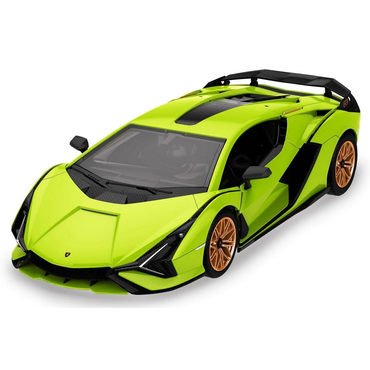 JAMARA 403129 - Lamborghini Sián FKP 37 1:18 2,4 GHz zestaw - części są wkładane, nie są potrzebne żadne narzędzia lub klejenie, szczegółowe wnętrze, ręczne otwieranie drzwi, zielony