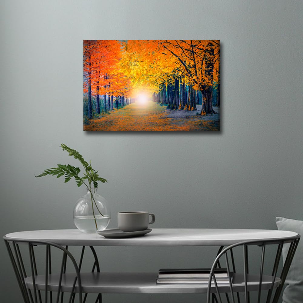 TISHIRON Wall Art for Living Room Tunnel in Autumn Paintings on Canvas Romantic Walkway Pictures Tree Modern Artwork Home Decor Natural Landscape Posters Prints Framed Stretched Ready to Hang 24x16in - Image 2