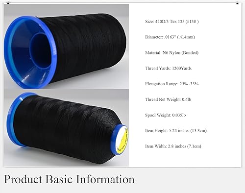 Miniatura 2 de 1200 yardas26 colores disponibles Tex 135 Hilo de nailon unido para costura de cuero 420D3 T135#138 Hilo de tapicería resistente para cuero y otras