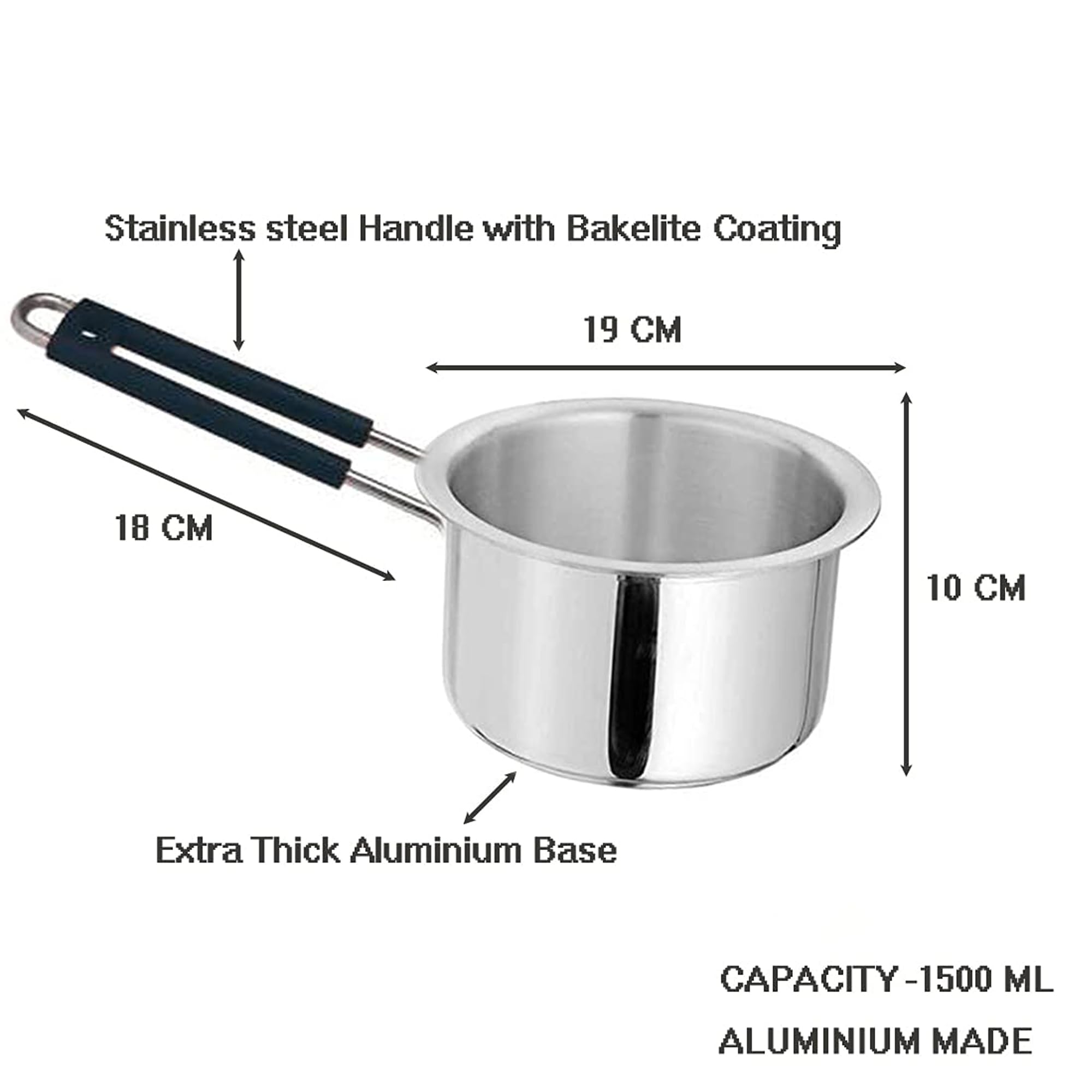 IDEAL PRIME Heavy Duty Aluminium Saucepan 1.5 Liter Medium Size with Easy Grip Steel Silicone Handle Durable Alu Milk Pan Tea Pan Tapeli Patila Donga Cookware Pack of 1