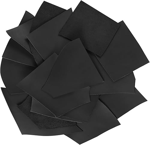 Ringsun Restos de cuero negro, cuero de grano completo de 0.079 pulgadas para herramientas de manualidades, 1 libra