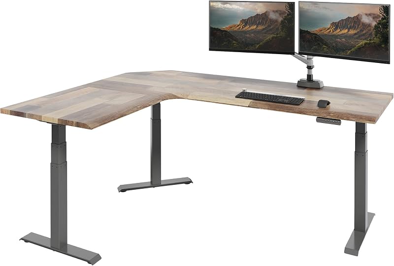 Escritorio de pie Vari ComfortEdge en forma de L - 80x60 - Madera recuperada/pizarra