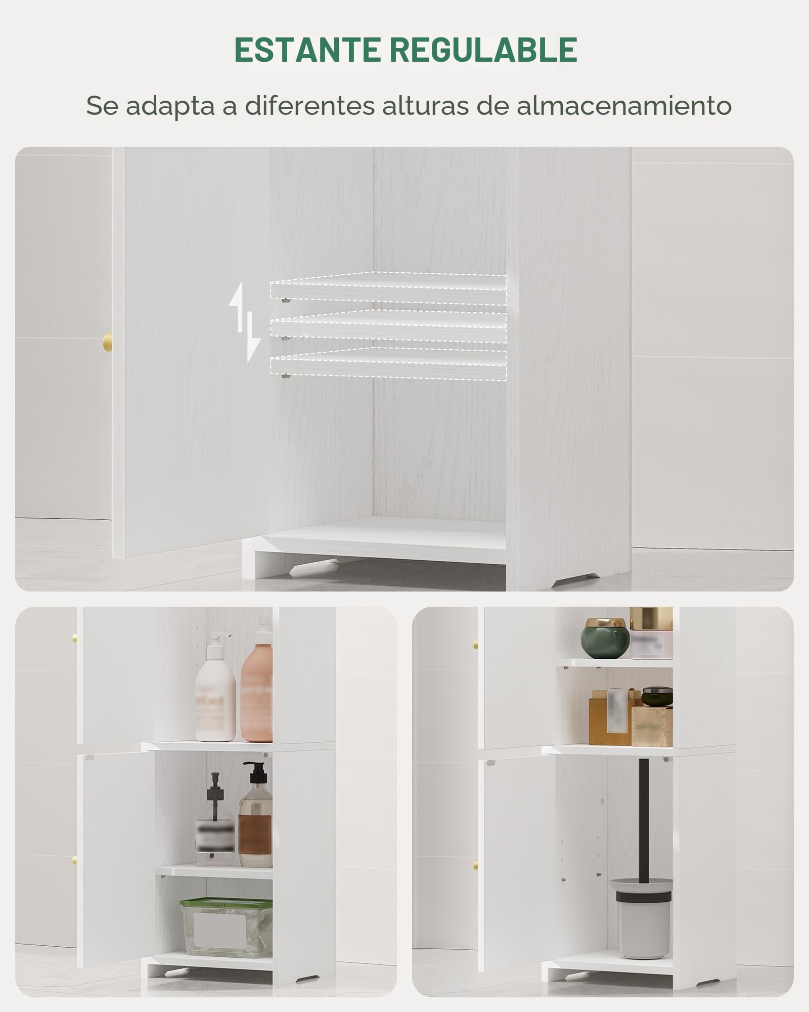 Hzuaneri Armario de Baño, Mueble para Baño con 2 Puertas y Estante Ajustable, Armario Estrecho para Papel Higiénico, Organizador de para Espacios Pequeños, Blanco BC19913X