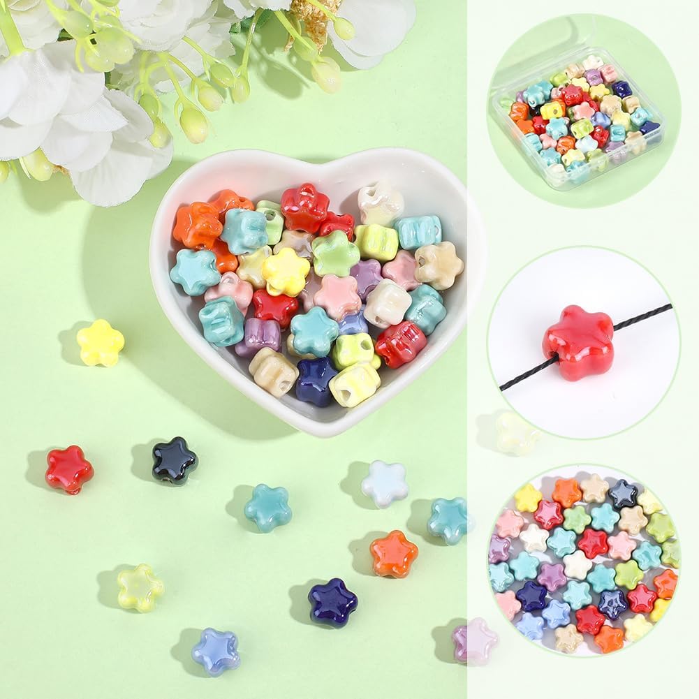 1 Box 50PCS Flower Shape Ceramic Beads with Holes Floral Porcelain Mixed Color Glazed Handmade Plum Blossom Spacer Loose Bead Bulk for Jewelry Making Necklace Bracelet DIY Craft Supply - Image 6