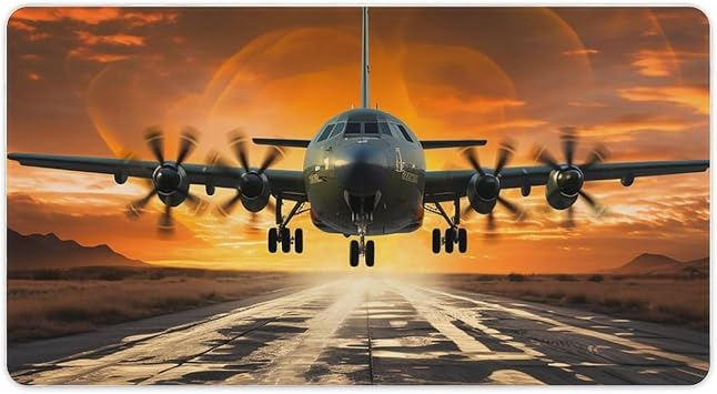 Mouse Pad Large Extended Computer Mouses Mat for Desk Rubber Base Military Plane Landing On Airforce Runways Against Beautiful DuSky Keyboard Pad Non-Slip Desk Pad Laptop Desk Mat for Gaming Office Wo