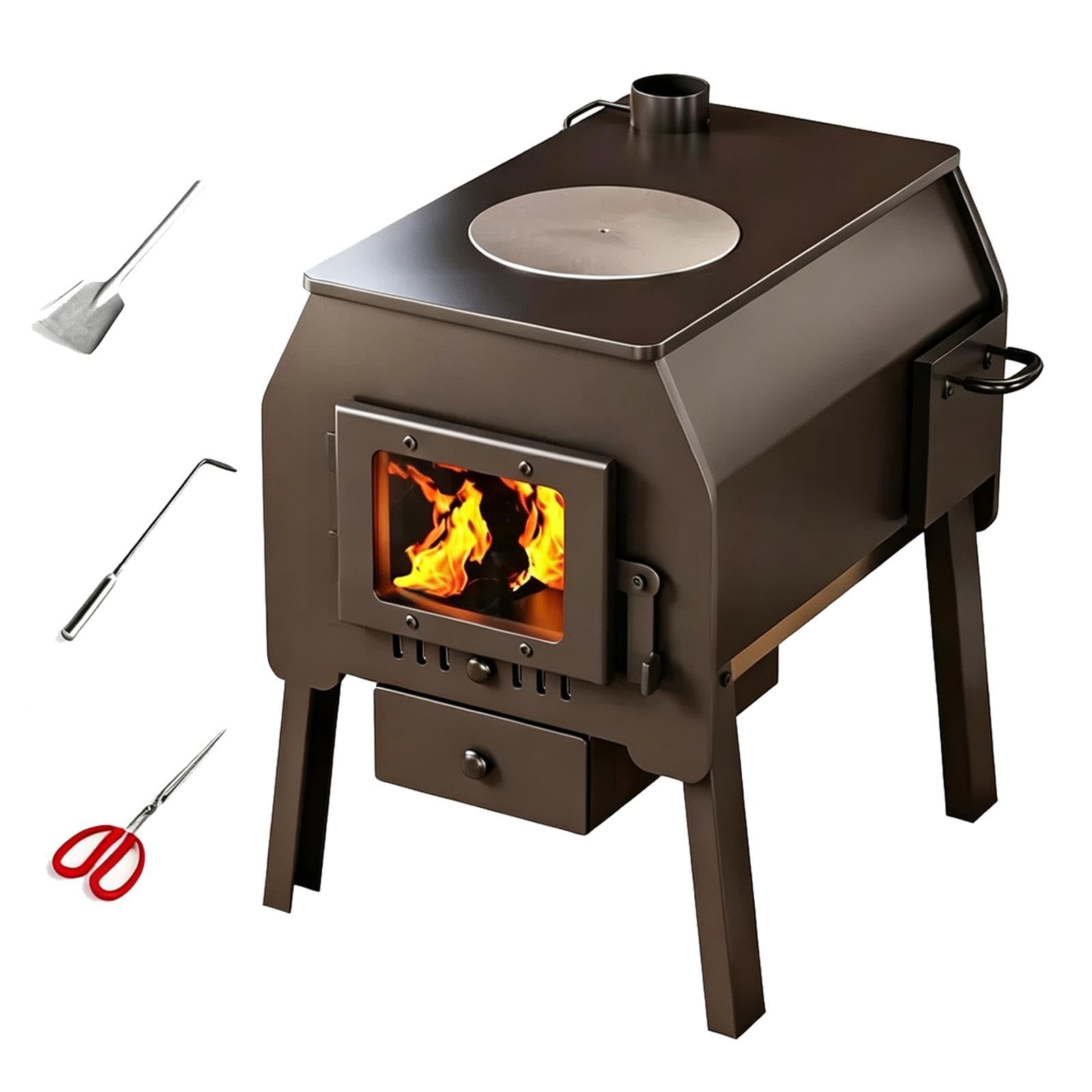 Estufa de Leña con Horno Acero Cajón Cenizas Ventana Visual Ahorro Energía
