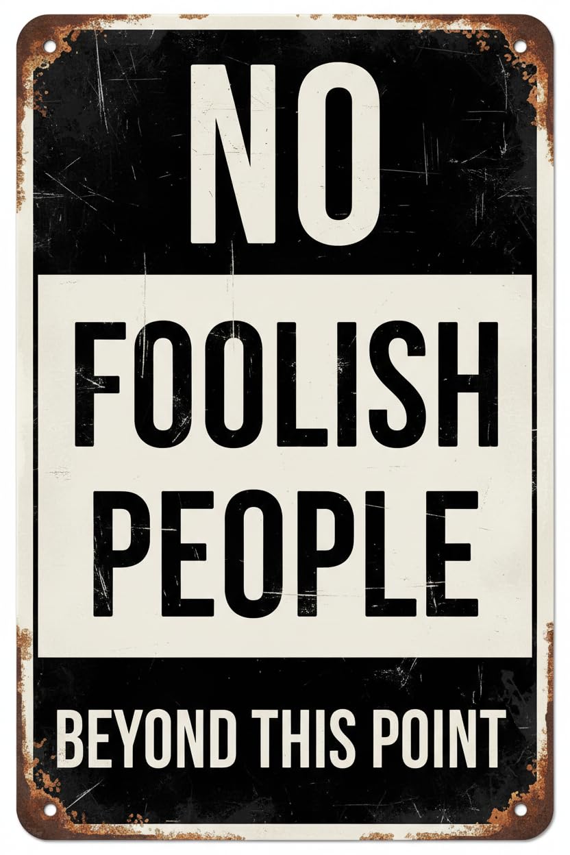 Vintage Metal Tin Sign Funny Man Cave Decor Garage Bar Sign 12X8 Inches Aluminum Metal Wall Decorations - Warning No Stupid People Custom Private Property Signs Outdoor