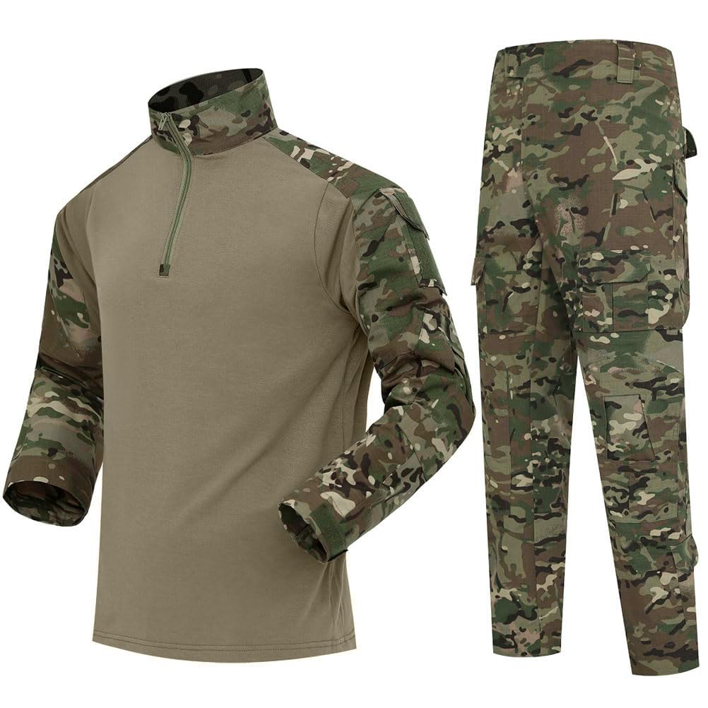 Homme Tactique de Camouflage Costume Vêtements Tactique Uniforme Militaire Tenue Airsoft Chemise de Combat et Camouflage Cargo Pantalon pour Paintball Chasse
