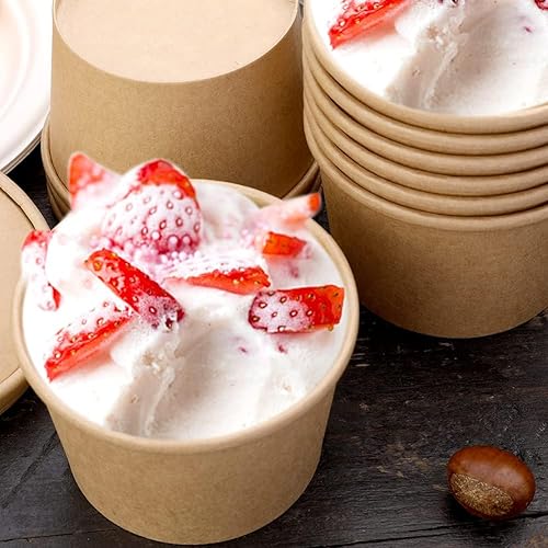 Miniatura 4 de Paquete de 50 tazas de sopa de papel desechables de 8 onzas con tapas, recipientes de sopa de papel desechables, vasos de papel kraft para alimentos