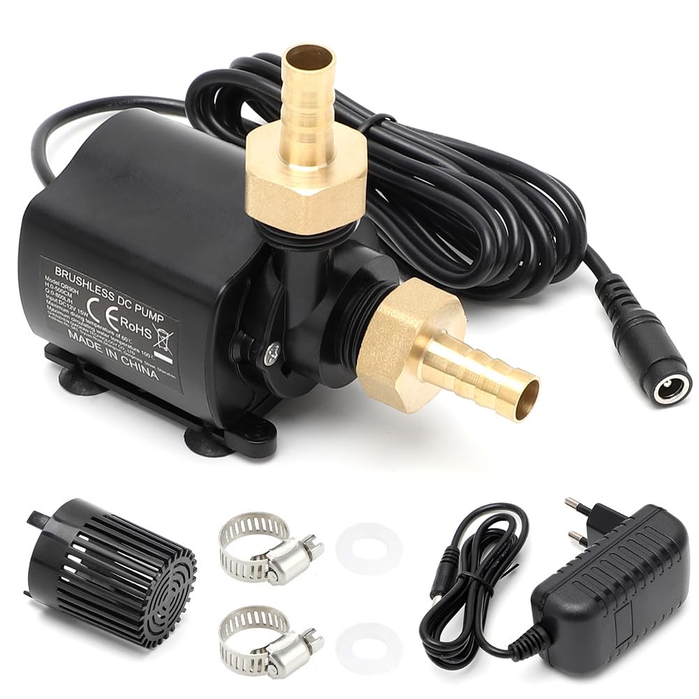 Mini pompe à eau 12 V 800 l/h avec réglage de la vitesse de rotation à 5 vitesses, hauteur de refoulement de 5 m, pompe à bassin, aquarium, pompe à fontaine, mini pompe d'aquarium