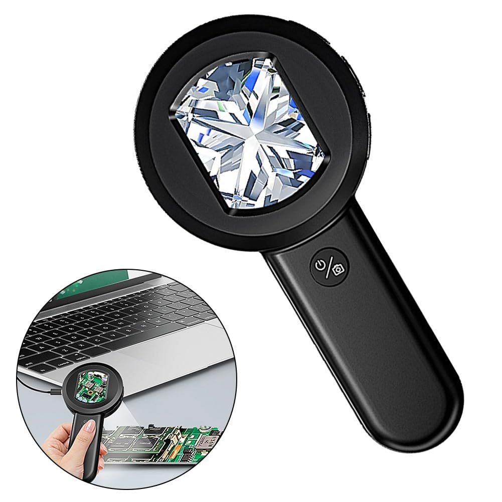 Microscopio digital de mano con pantalla de 2 pulgadas, cámara de píxeles de 100 W, 8 luces LED (blanco/UV), para conexión de computadora, lupa con tapa de enfoque, tiempo de funcionamiento de 1.5