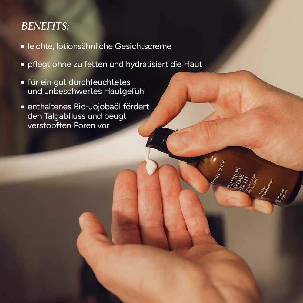 JUNGLÜCK Set Poren verfeinern | Reinigungsgel 100ml + Niacinamid Serum 30ml + Hyaluron Creme Leicht 50ml – mit 10% Niacinamid & Hyaluron