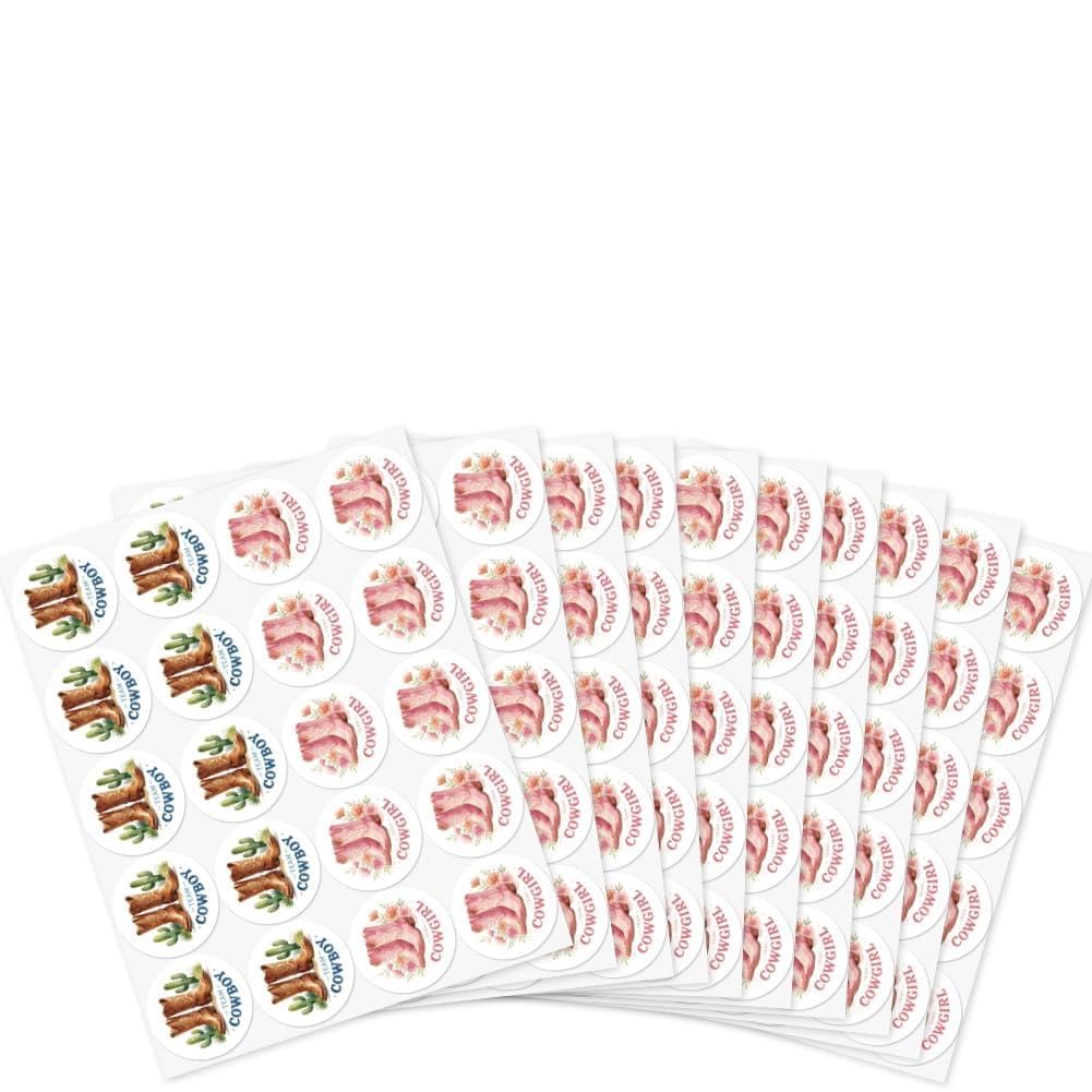 arricraft 200 Pcs Gender Reveal Stickers, 5cm/1.97inch Western Theme Round Self-Adhesive Gender Reveal Labels Decorations Party Supplies Stickers for Shower Party Voting Game Ideas