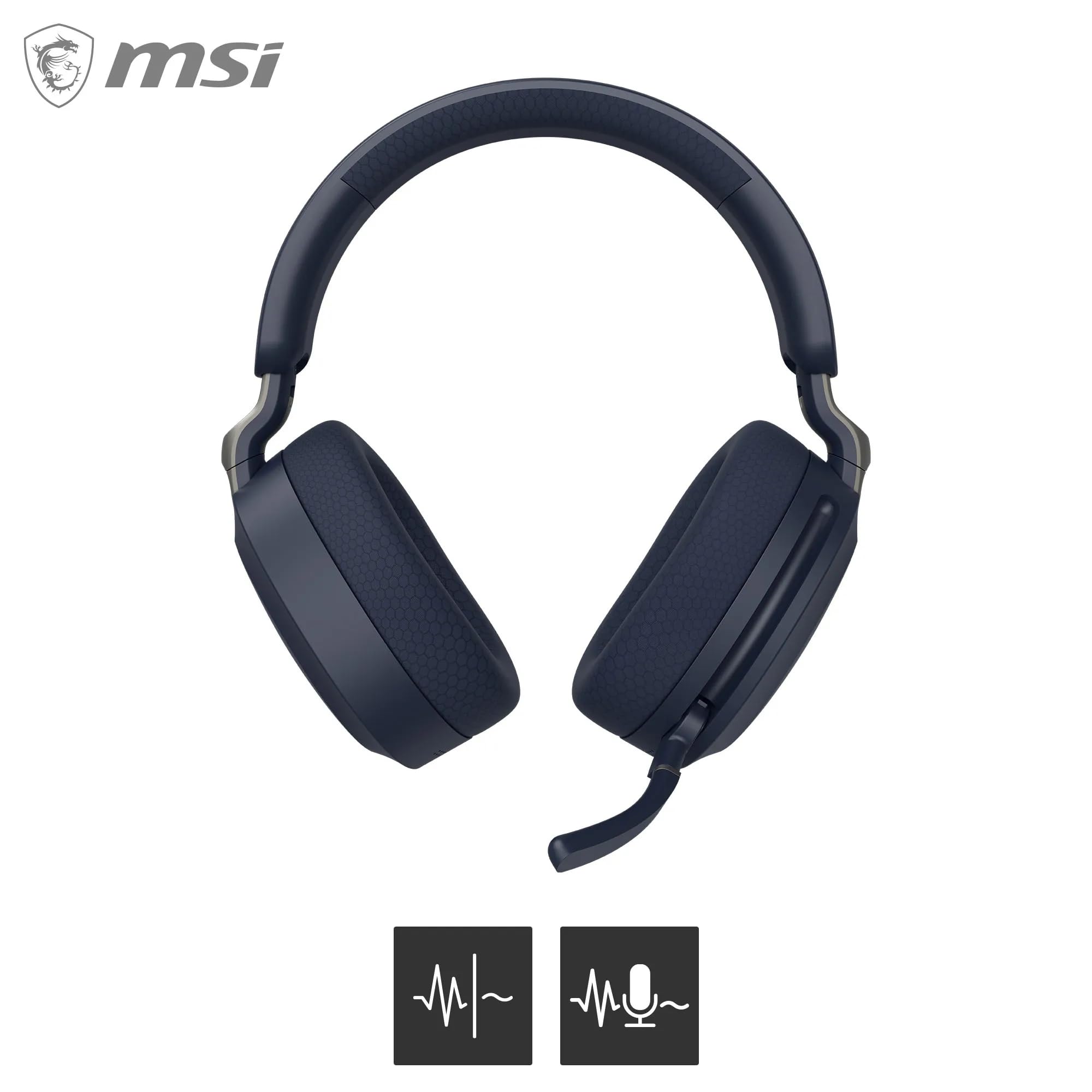 MSI Maestro 500 Wireless Auriculares Gaming Inalámbricos Azul Marino (Bluetooth 5.4, 2.4GHz USB-C, Cancelación de Ruido Activa ANC, Batería hasta 90h, Micrófono con Cancelación ENC, Audio Nahimic 3D)
