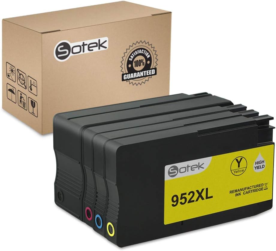Sotek Remanufactured Ink Cartridge Replacement for HP 952XL, Use with HP OfficeJet Pro 8710, 8720,7740, 8730, 8216, 7720,8702, 8715, 8725, 8740, 8700, 8210, 8200 Printers (K/C/M/Y, 4Pack)