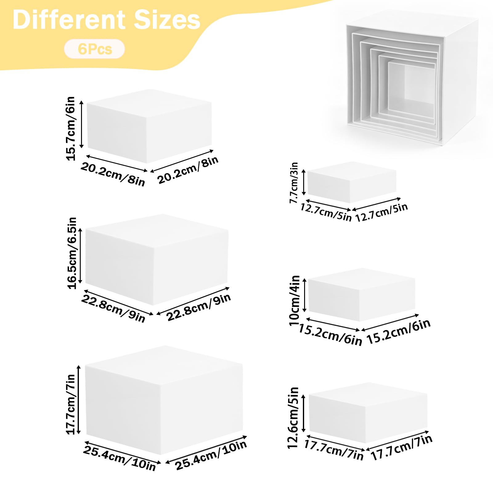 6 alzate per torte, accessori per buffet, in acrilico, bianco, per tavolo da buffet, 12,7 x 15,2 x 17,8 x 22,8 x 25,4 cm, supporto per cupcake, per compleanni, feste, matrimoni
